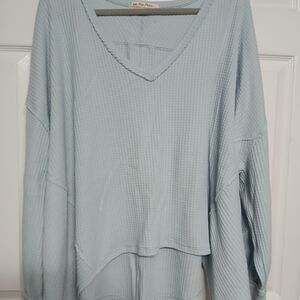 We The Free Light Blue V-Neck Waffle Knit Women's Top
